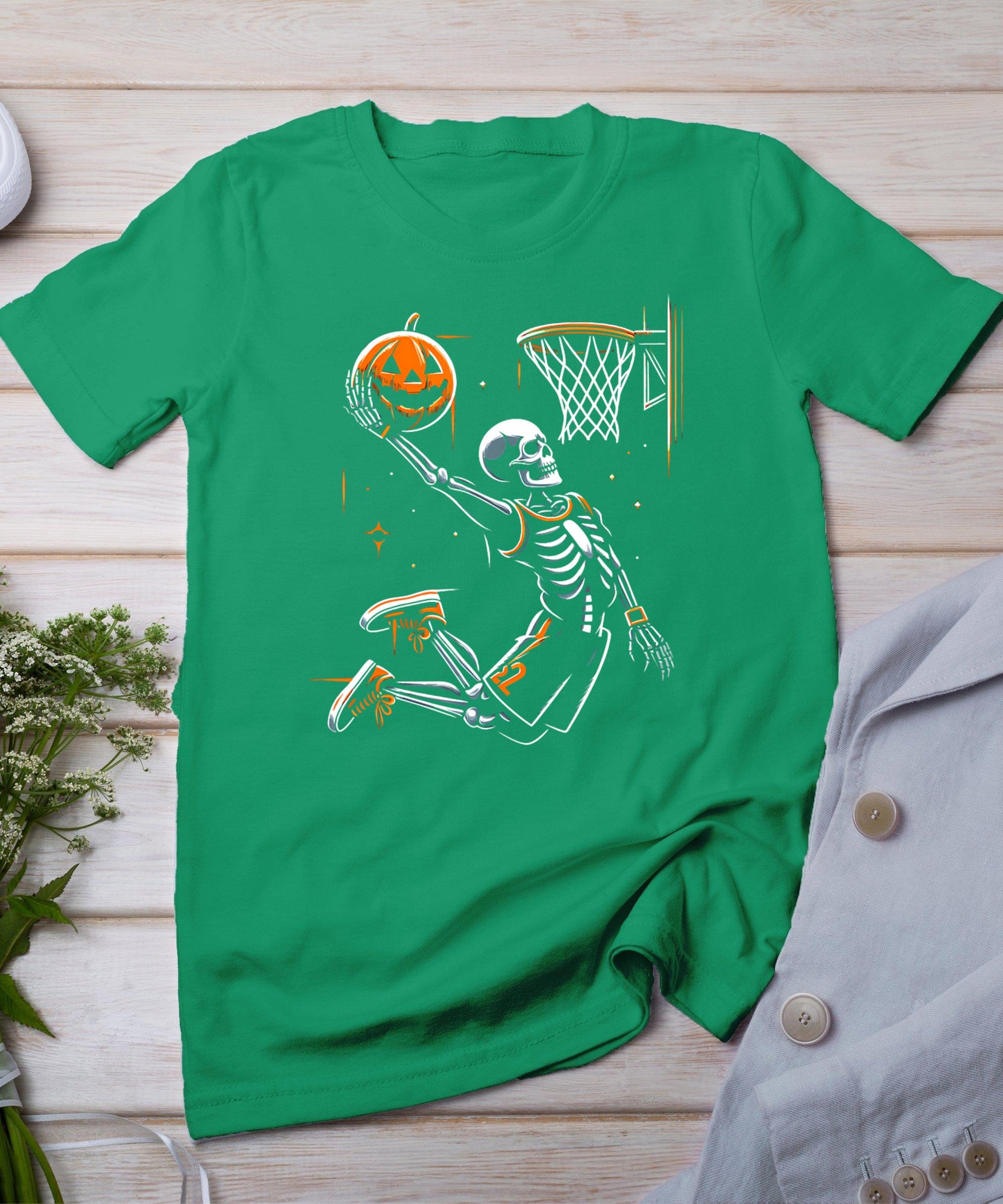 Skeleton Basketball Player Men Boys Spooky For Halloween T-Shirt