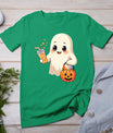 Cute Halloween Ghost With Candy Bucket And Boba Tea Kids T-Shirt