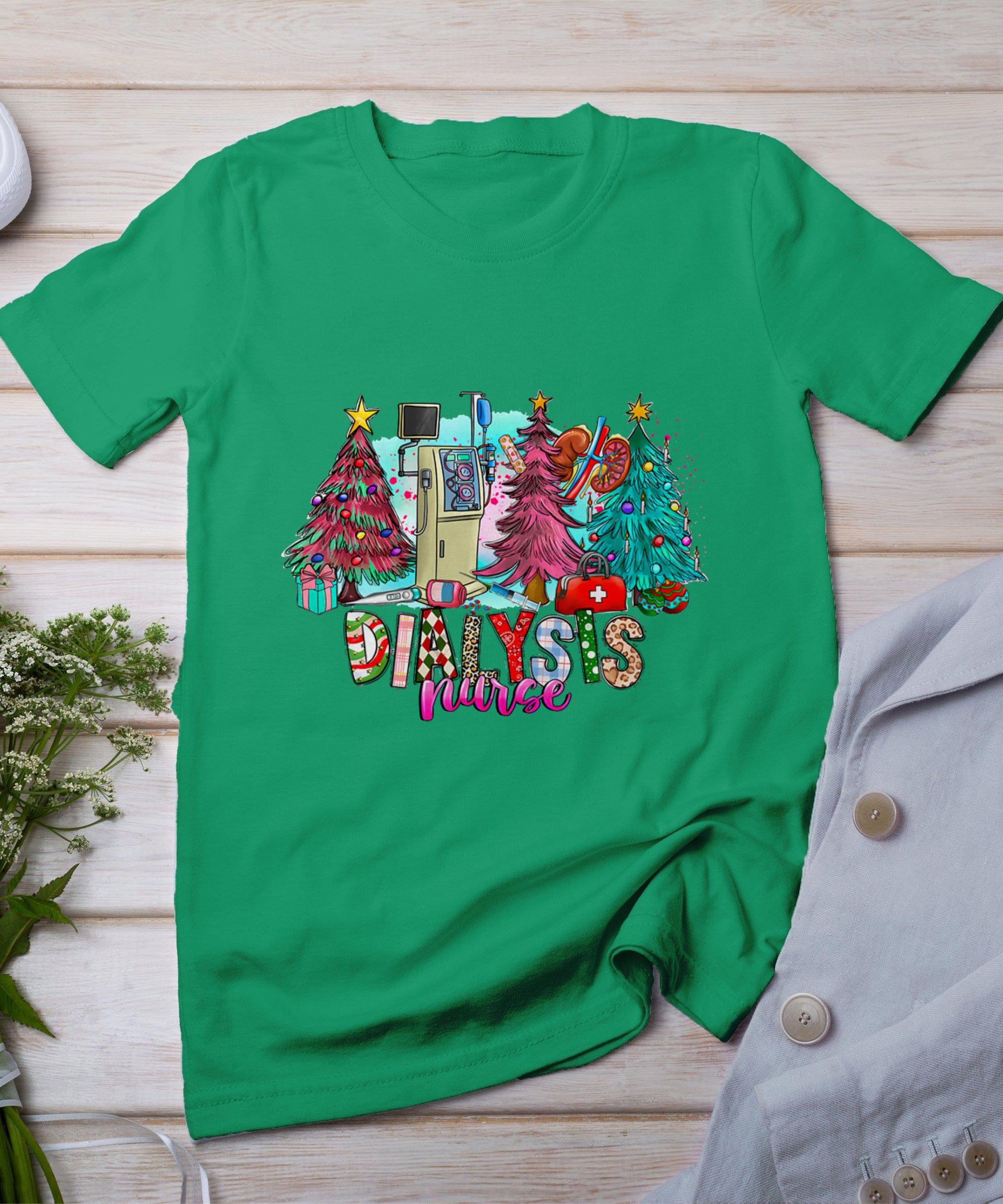 Dialysis Nurse Christmas Xmas Trees Lights Pajamas Pjs Women T-Shirt