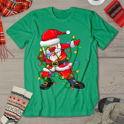 Dabbing Santa Shirt For Boys Girls Christmas Tree Lights T-Shirt