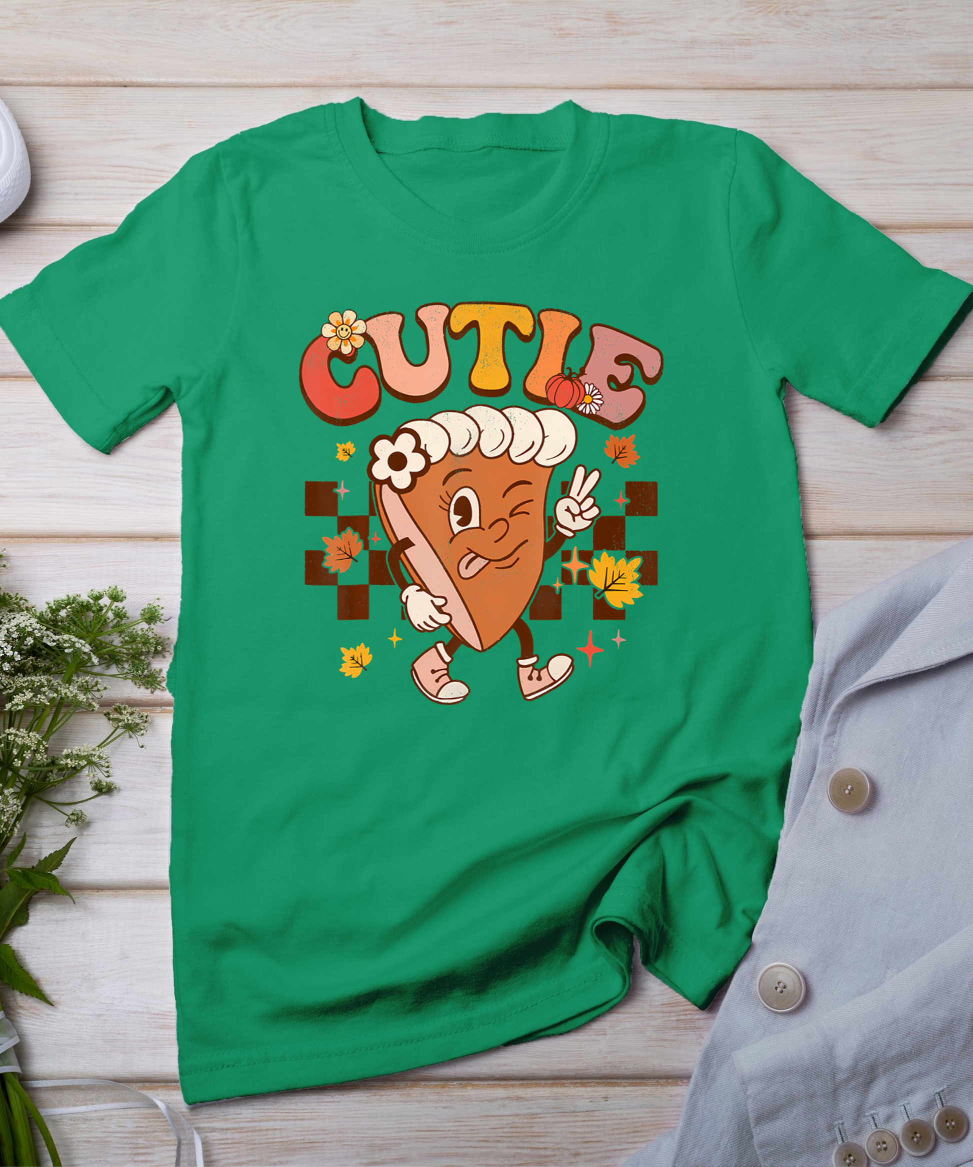 Groovy Retro Pumpkin Pie Cutie Thanksgiving Pie Dinner T-Shirt