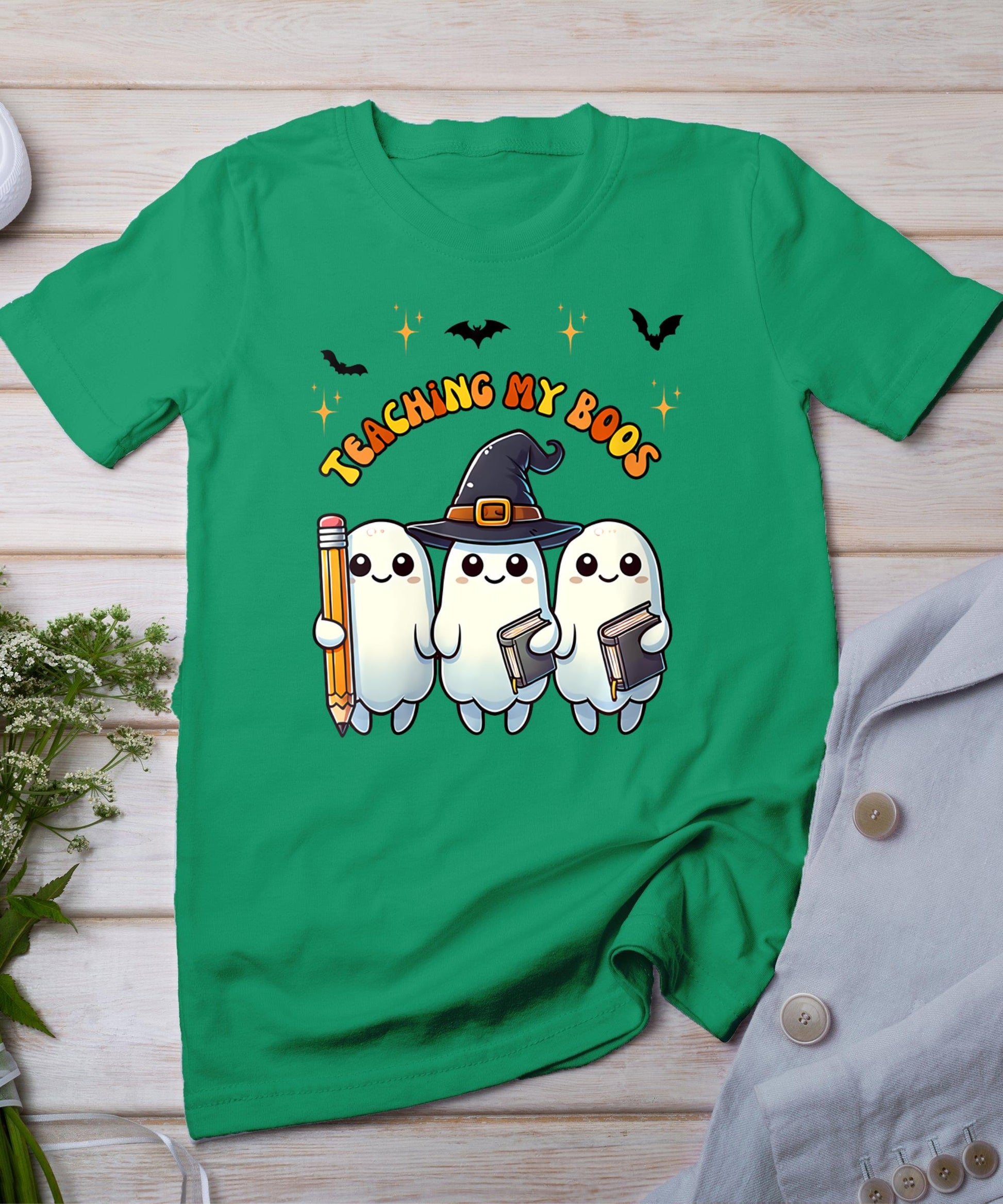 Womens Teaching My Boos Halloween Teacher Ghost Fall Holiday T-Shirt