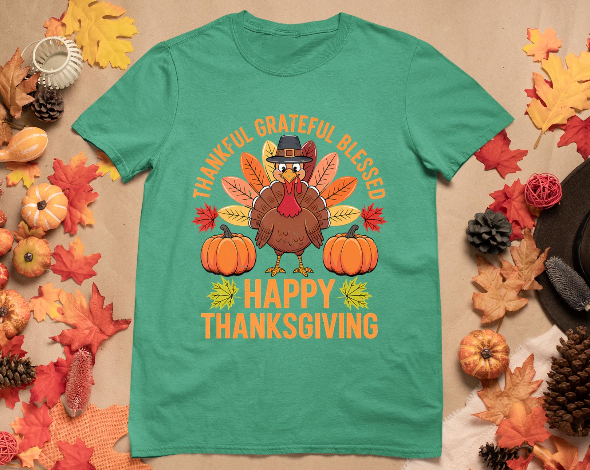 Thankful Grateful Blessed Turkey Women Happy Thanksgiving T-Shirt