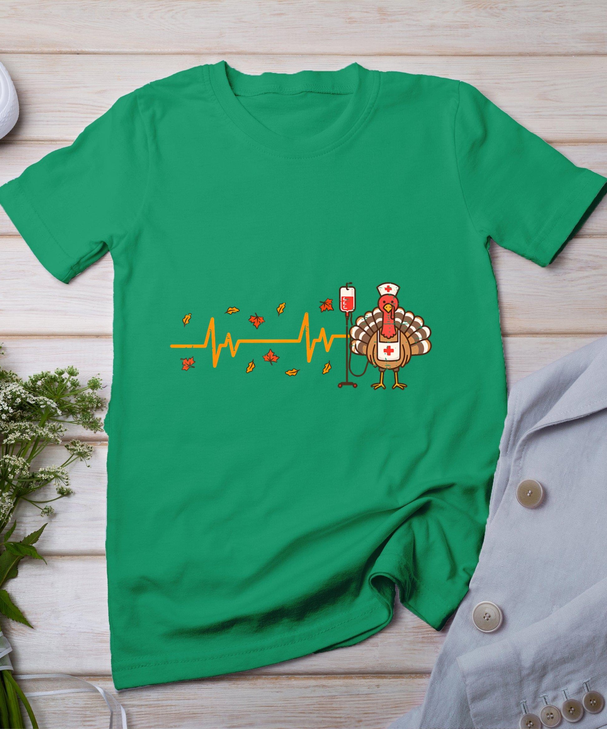 Thanksgiving Nurse Heartbeat Turkey Fall Scrub Top Women Men T-Shirt