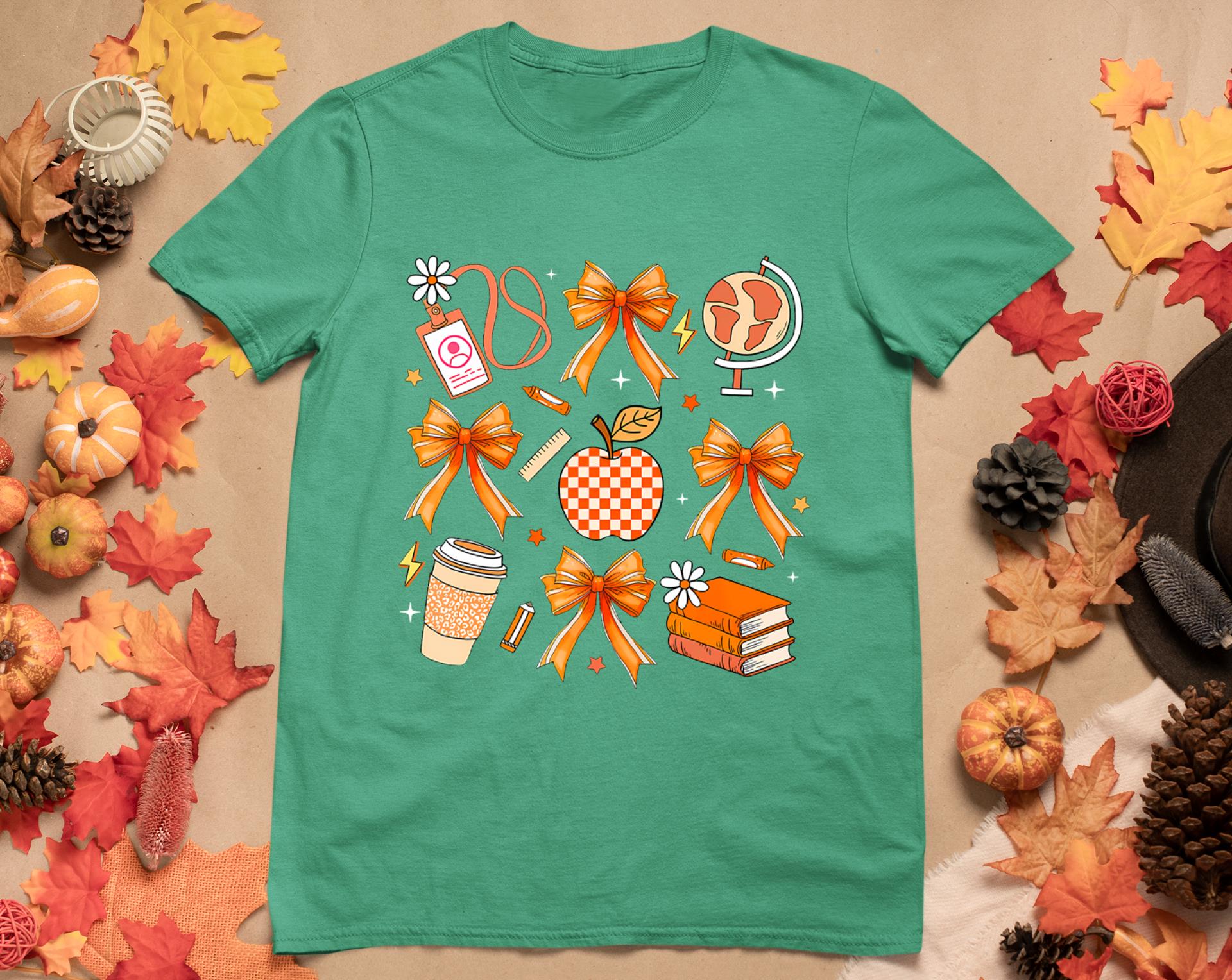 Retro Coquette Bow Teacher Fall Autumn Thanksgiving T-Shirt