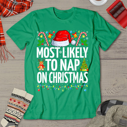 Most Likely To Nap On Christmas Funny Family Christmas T-Shirt