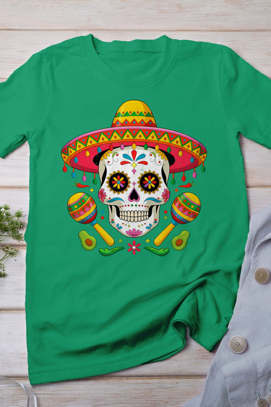 Funny Cinco De Mayo Funny Skull With Sombrero Hat Men T-Shirt