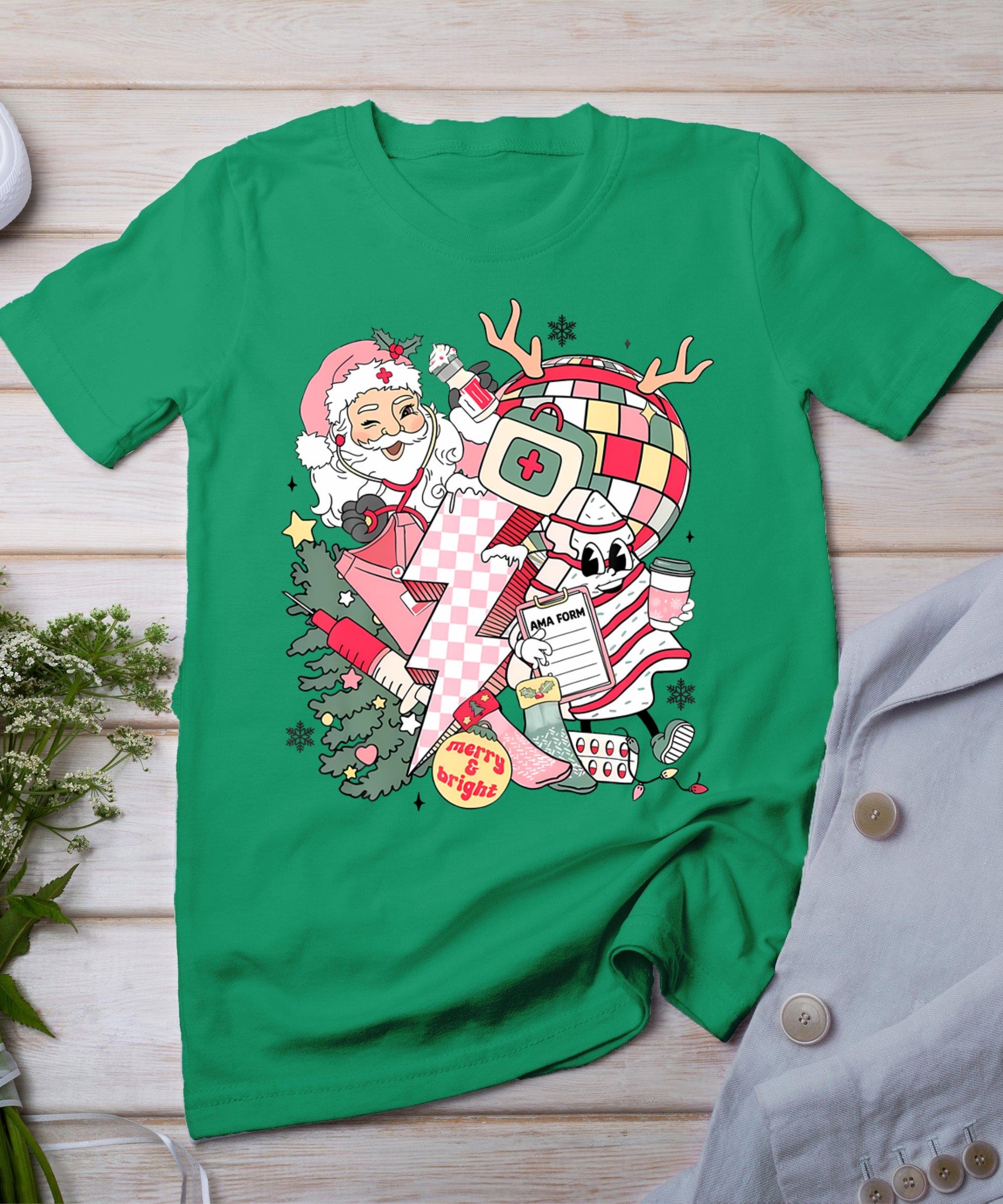 Christmas Santa Nurse Disco Ball Rn Cna Icu Med Surg Picu T-Shirt