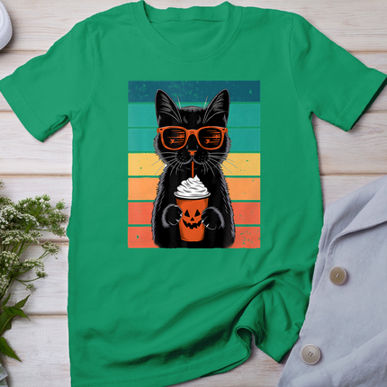 Black Cat Hipster Trick Or Treat Funny Halloween Black Cat T-Shirt
