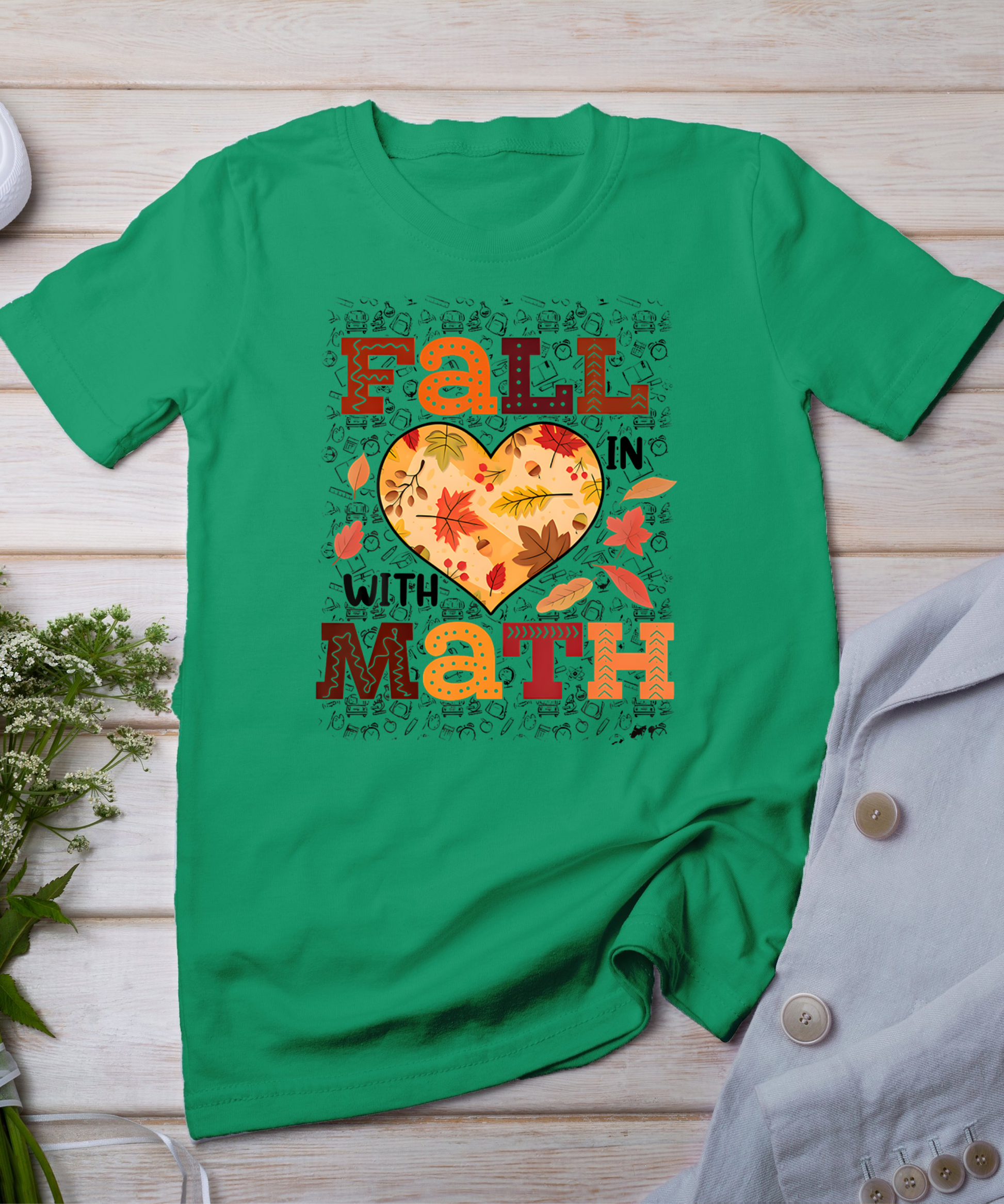 Fall Teacher Fall In Love With Math Funny Math Thanksgiving T-Shirt