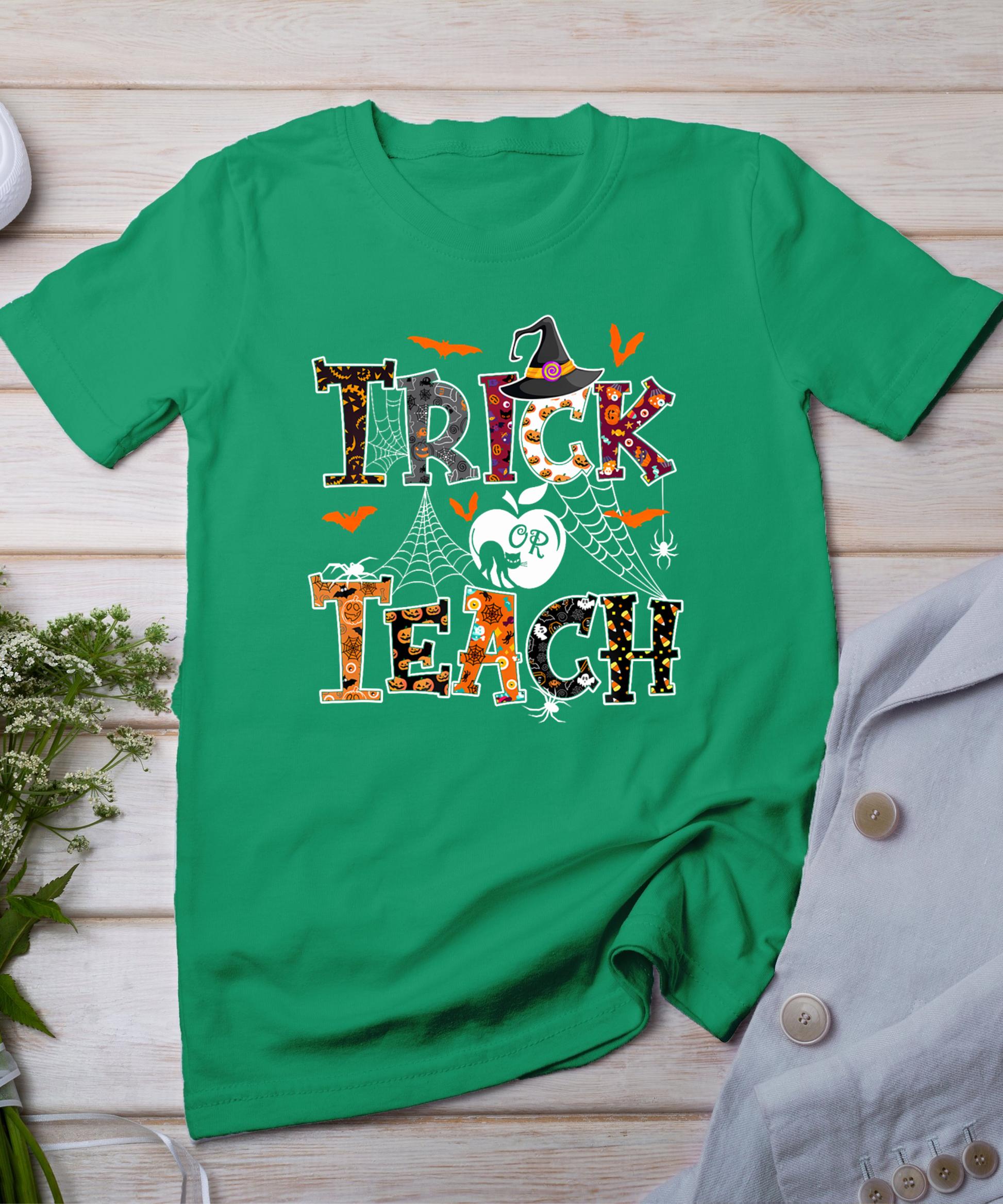 Fall Holiday Themed Thanksgiving Halloween Teacher Trick Or T-Shirt