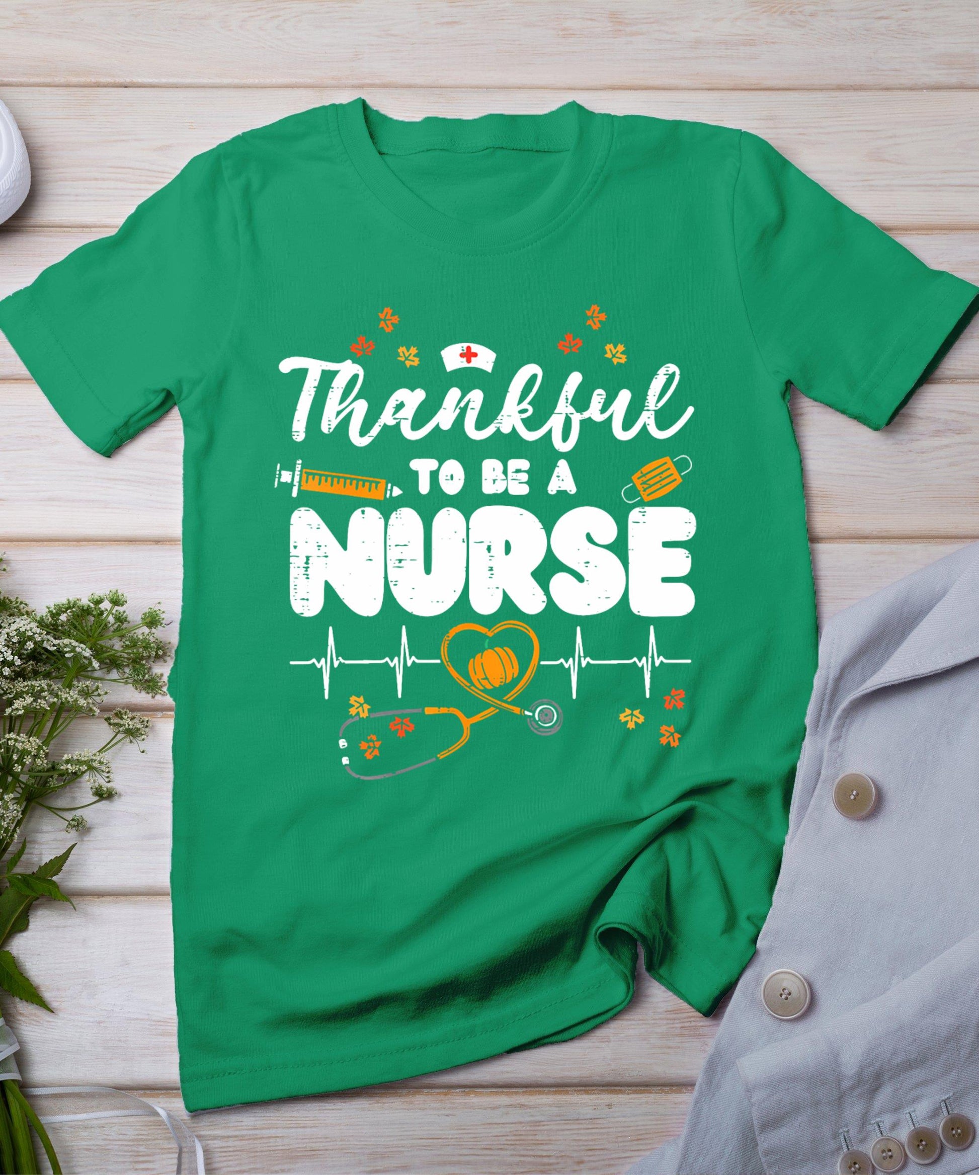 Thankful To Be A Nurse Thanksgiving Scrub Top Fall Rn Women T-Shirt