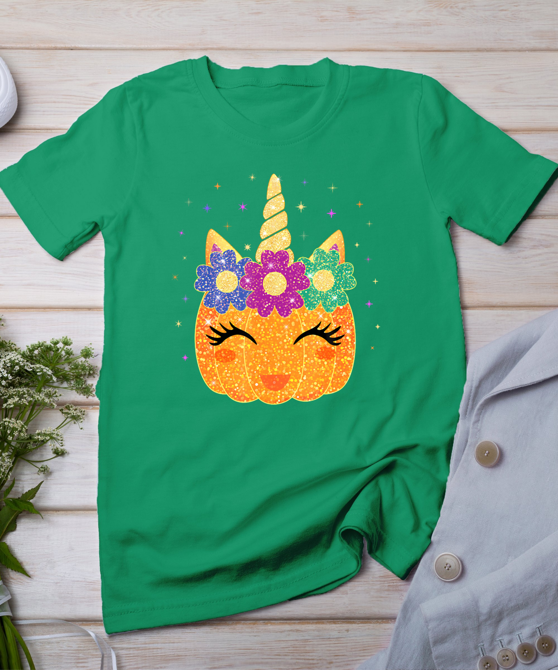 Unicorn Pumpkin Halloween Thanksgiving Girls Kids T-Shirt