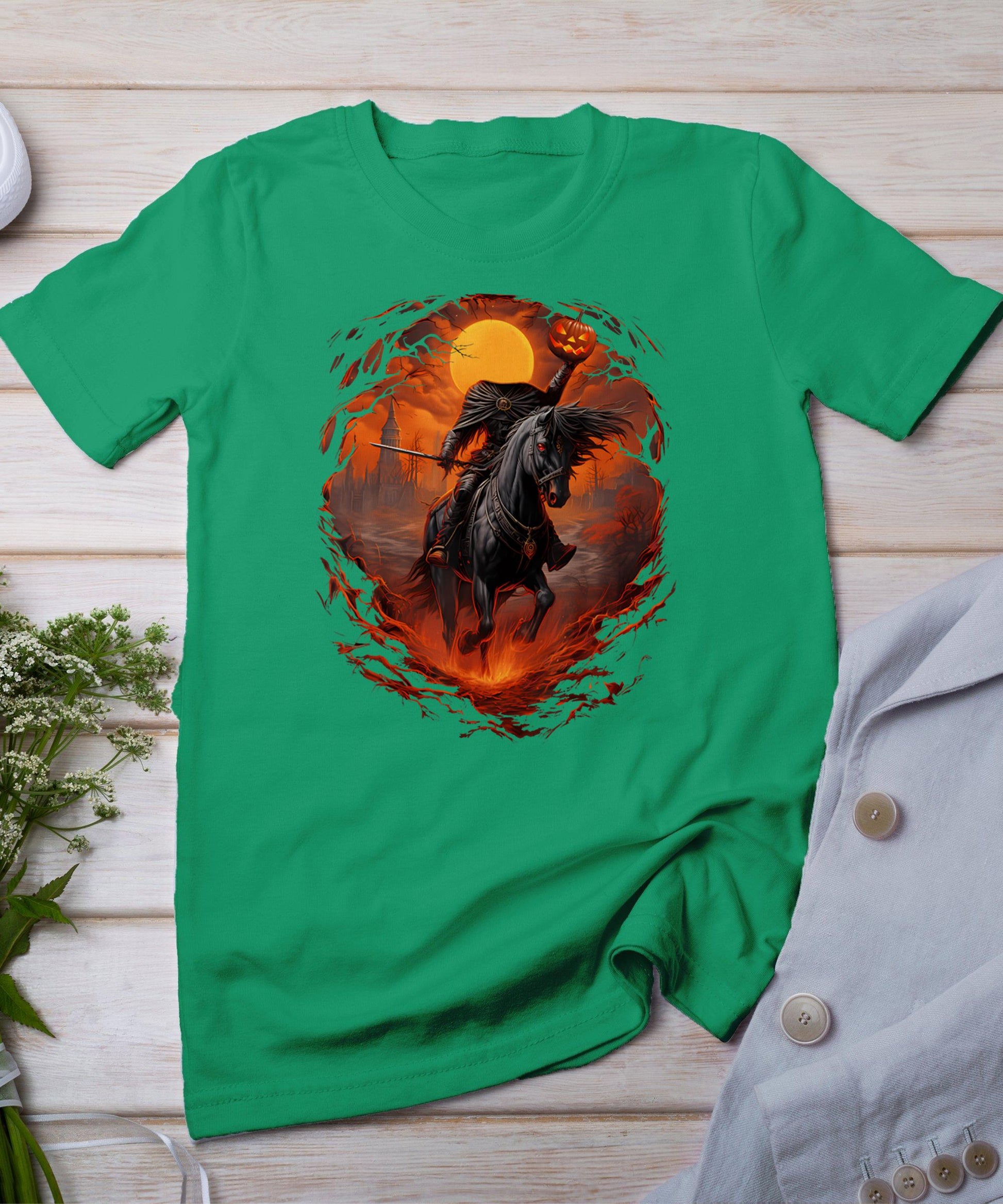 Scary Pumpkin Headless Horseman Halloween T-Shirt