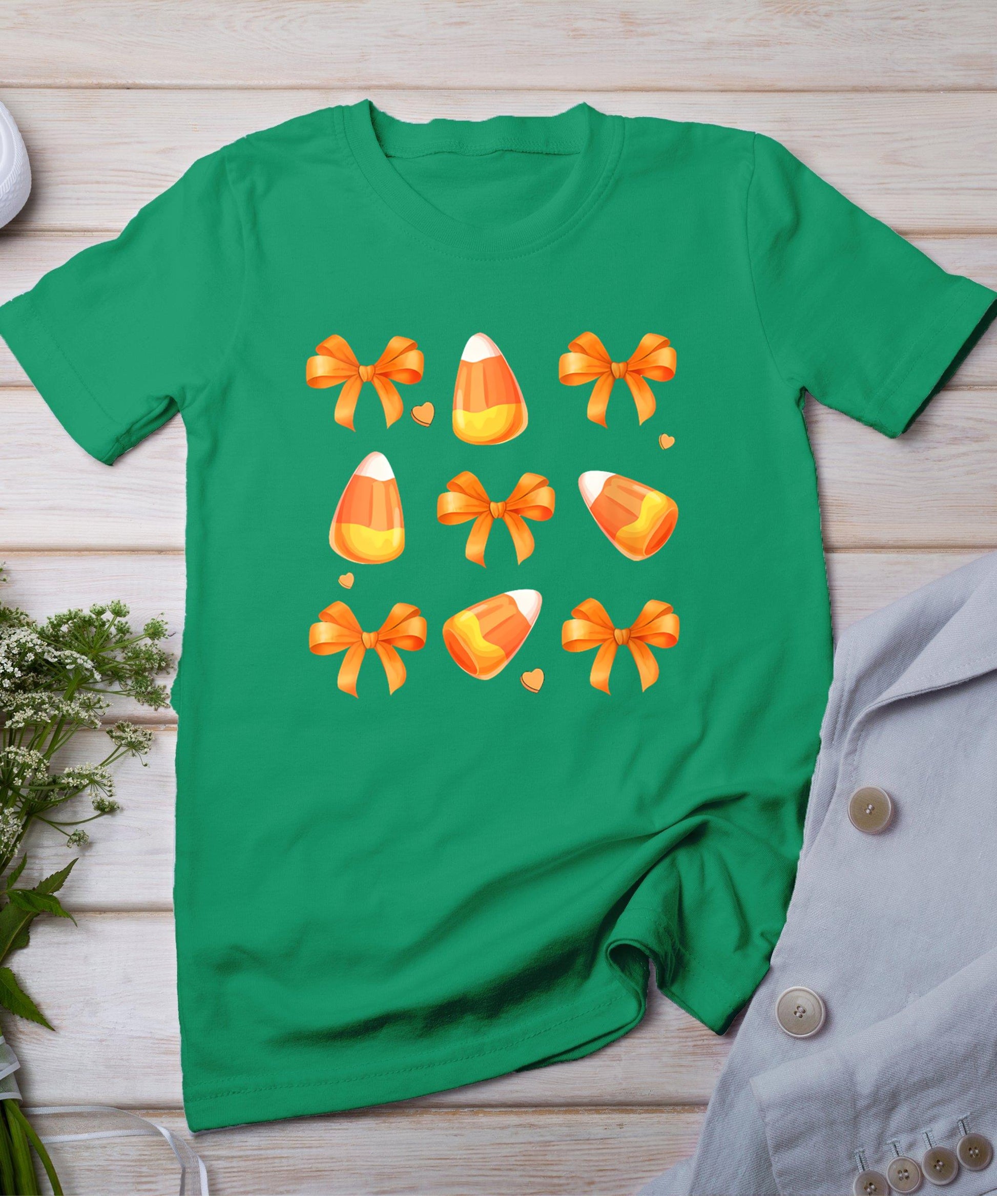 Womens Coquette Bow Candy Corn Retro Halloween Women Kids T-Shirt