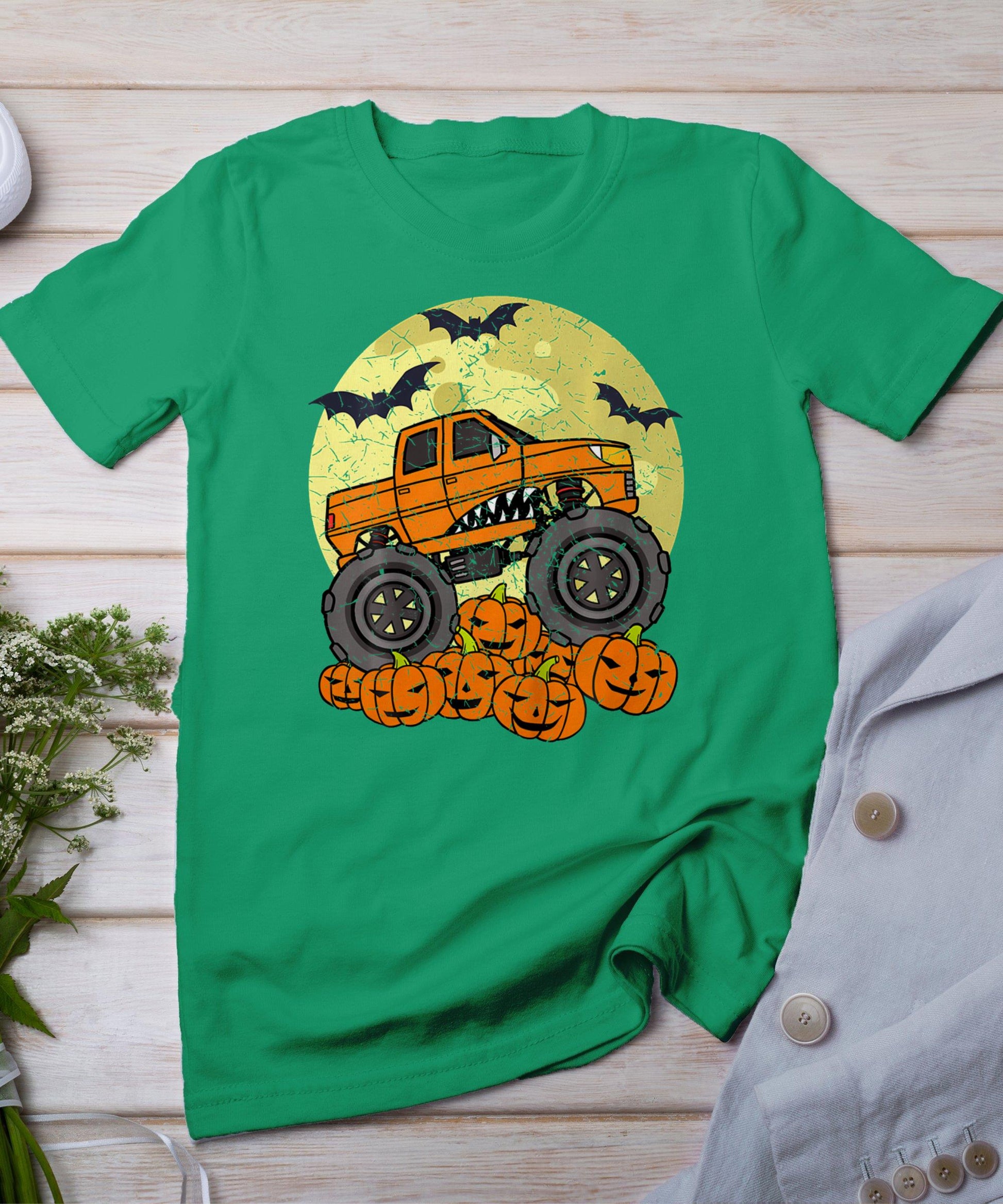 Monster Truck Halloween Jack O Lantern Moon Pumpkin T-Shirt