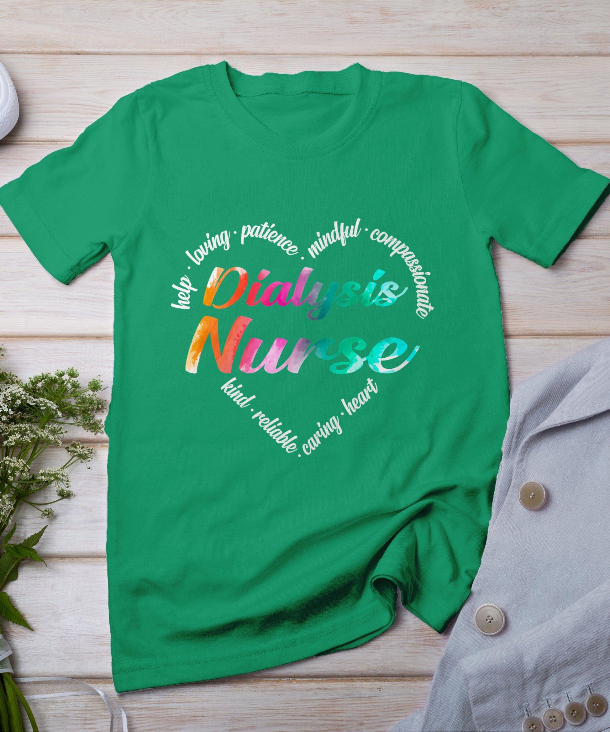 Dialysis Nurse Heart Word Cloud Watercolor Rainbow T-Shirt