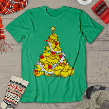 Softball Christmas Tree Xmas Pajamas Player Coach Men Women T-Shirt