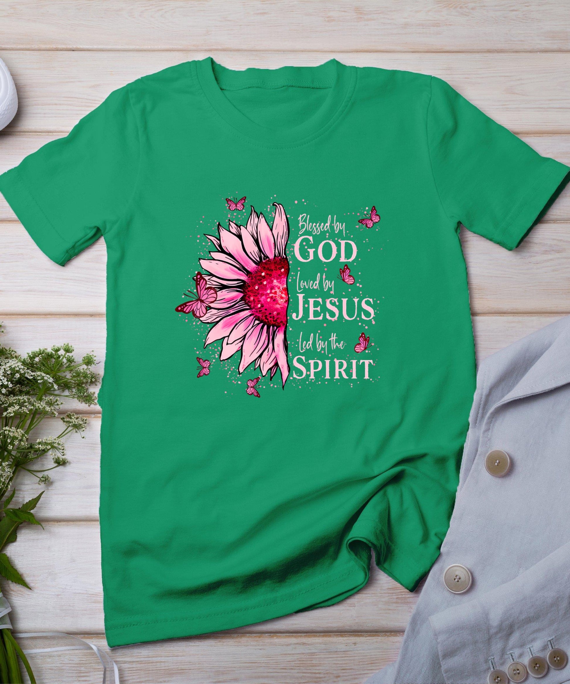 Blessed By God - Loved By Jesus Pink Sunflower T-Shirt