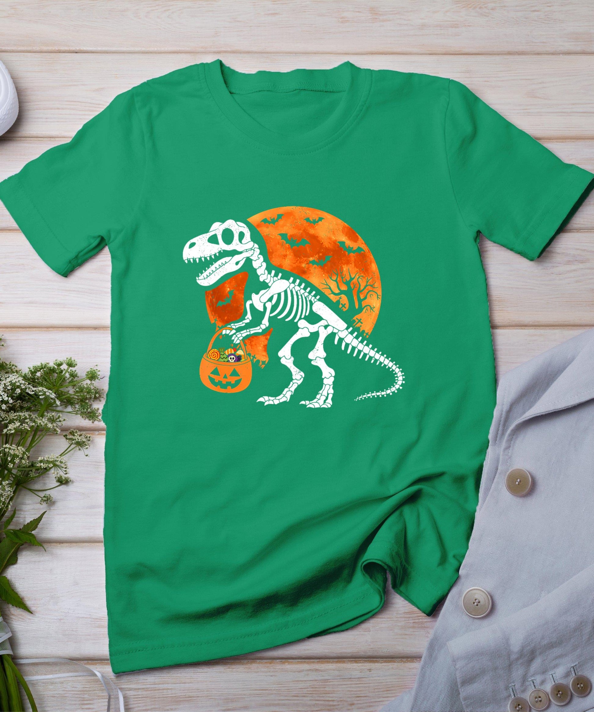 Halloween Shirt For Kids Toddler Skeleton Dinosaur Trex Boys T-Shirt