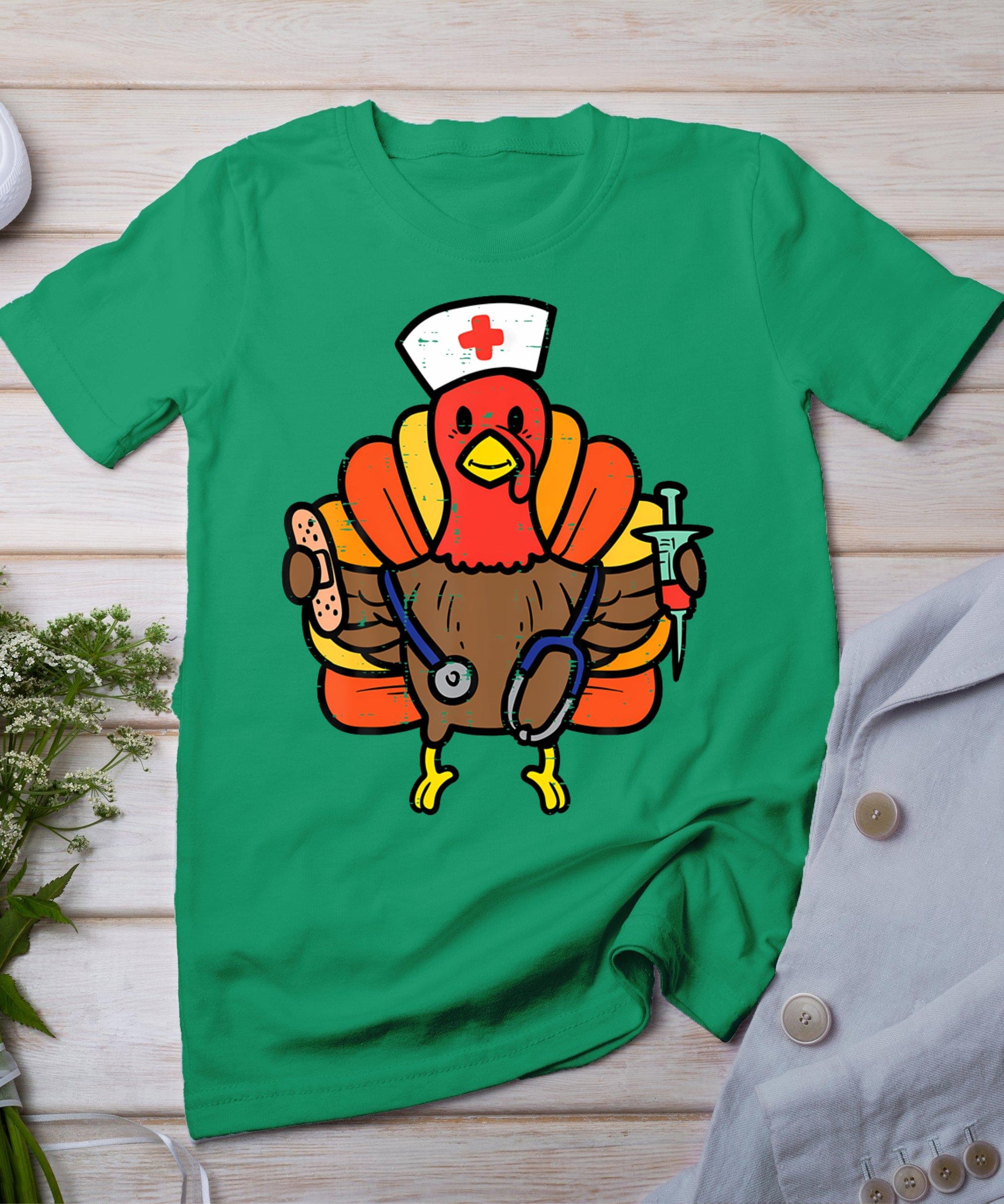 Nurse Turkey Thanksgiving Scrub Top For Nurses Fall Women T-Shirt