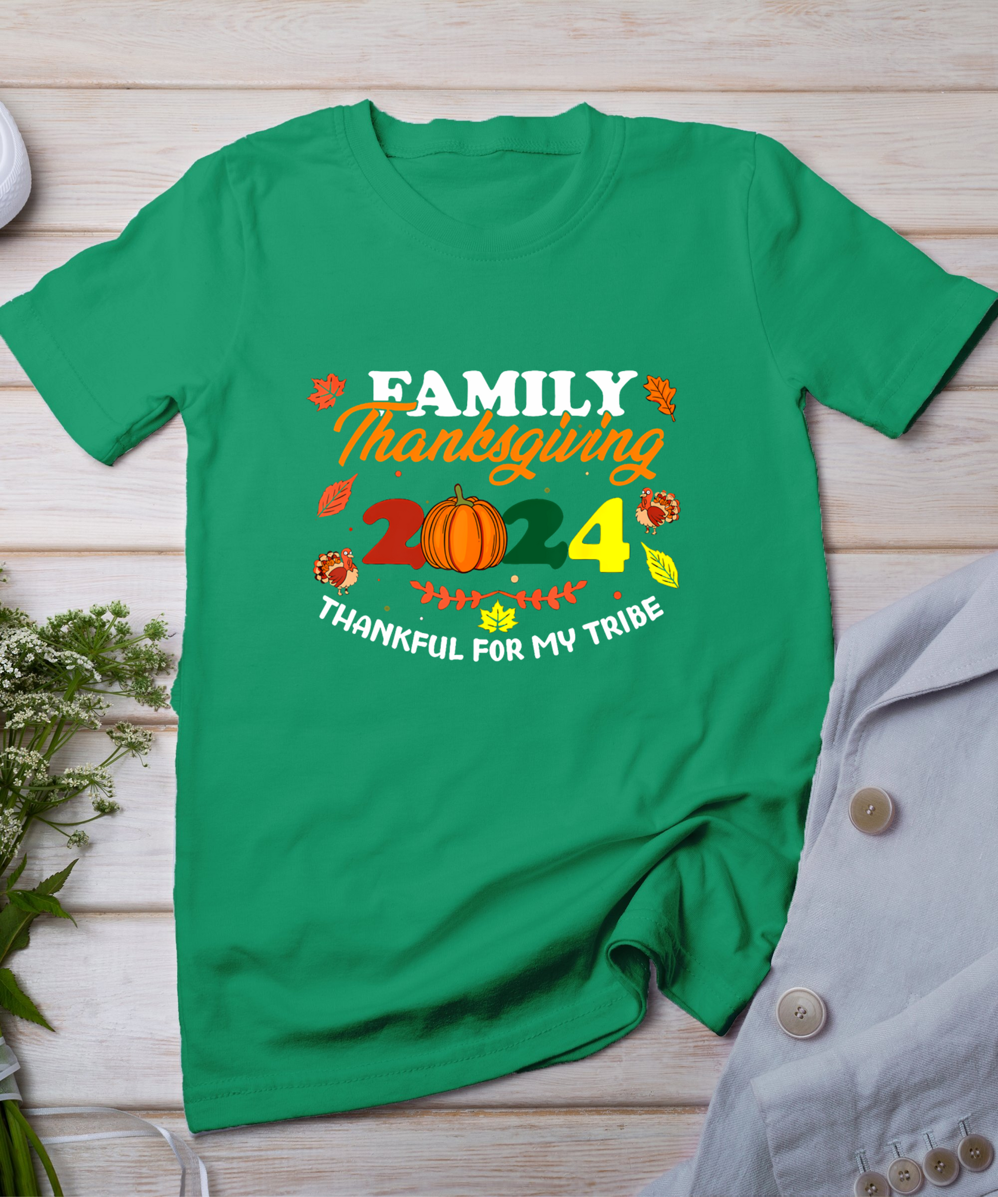 Family Thanksgiving 2024 Thankful For My Tribe Group Autumn T-Shirt