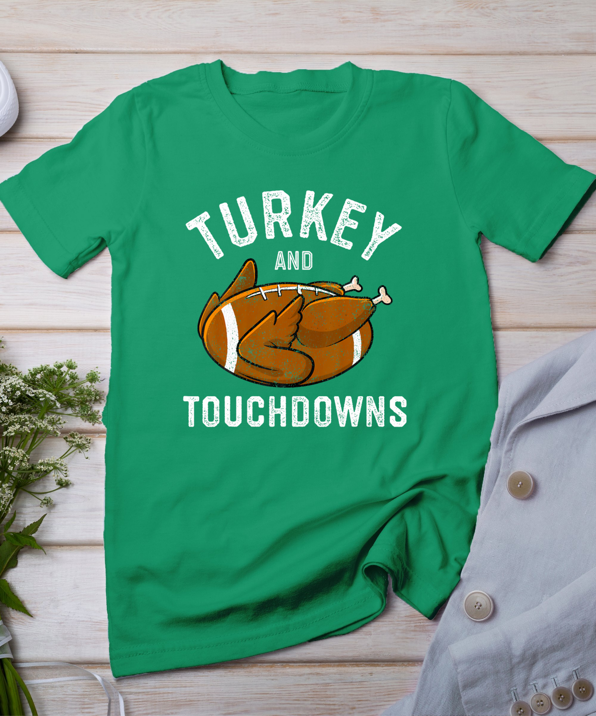 Thanksgiving Turkey And Touchdowns Football Men Boys T-Shirt