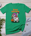 Cute Skeleton Riding Triceratops Happy Halloween Design T-Shirt