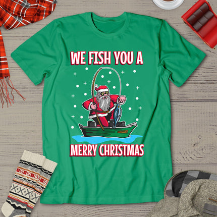 Christmas Costume Fisherman Fishing Funny Cool Santa Claus T-Shirt