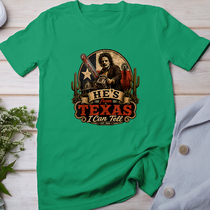 Hes from Texas I Can Tell Chainsaw Horror Halloween Graphic T-Shirt