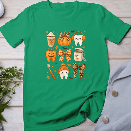 Fall Dentist Halloween Tooth Pumpkin Bow Dental Hygienist T-Shirt