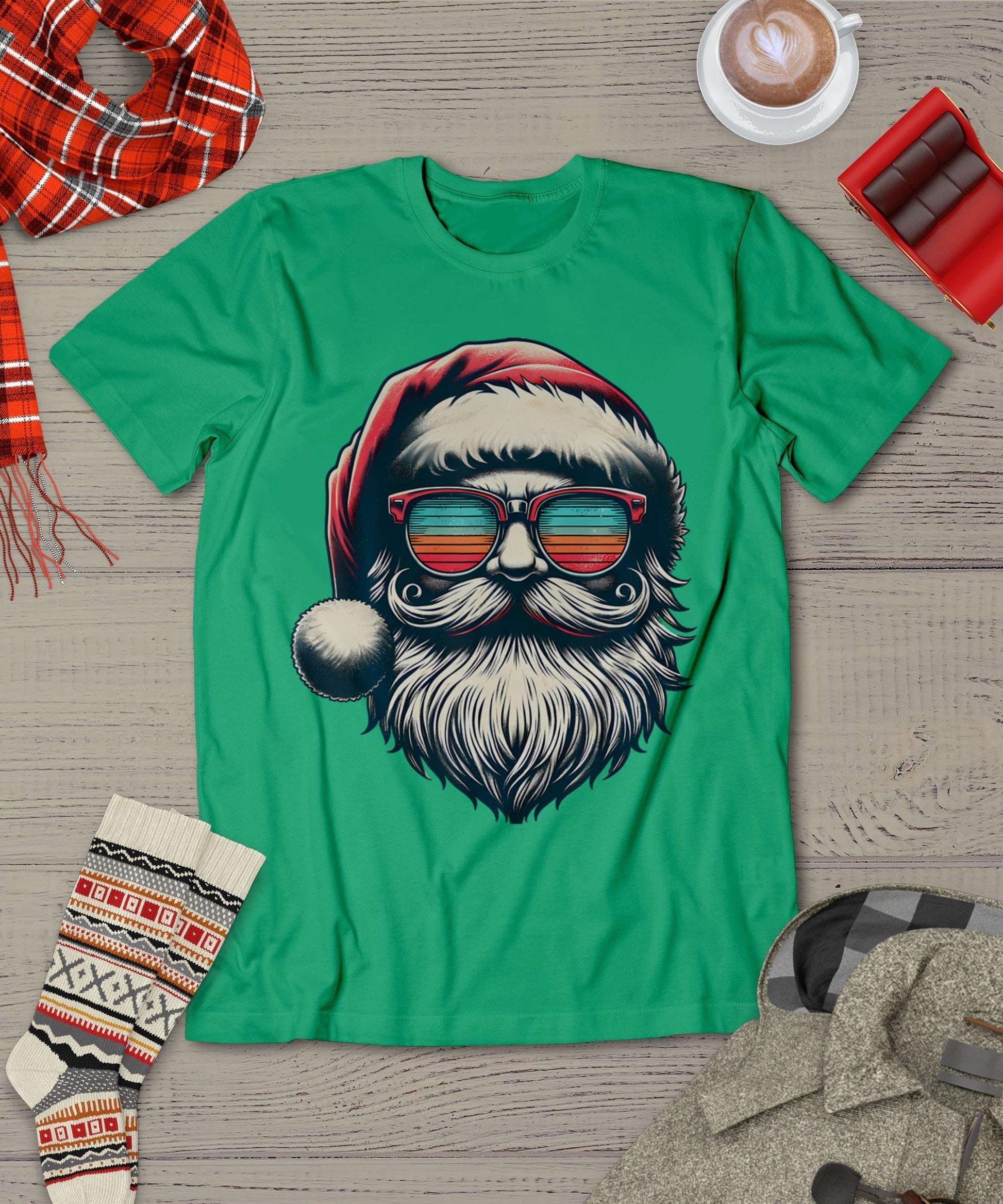 Santa Face Retro Sunglasses Christmas Xmas Men Women Kids T-Shirt