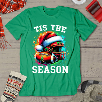 Tis The Season Football Mom Christmas Santa Hat Colorful T-Shirt