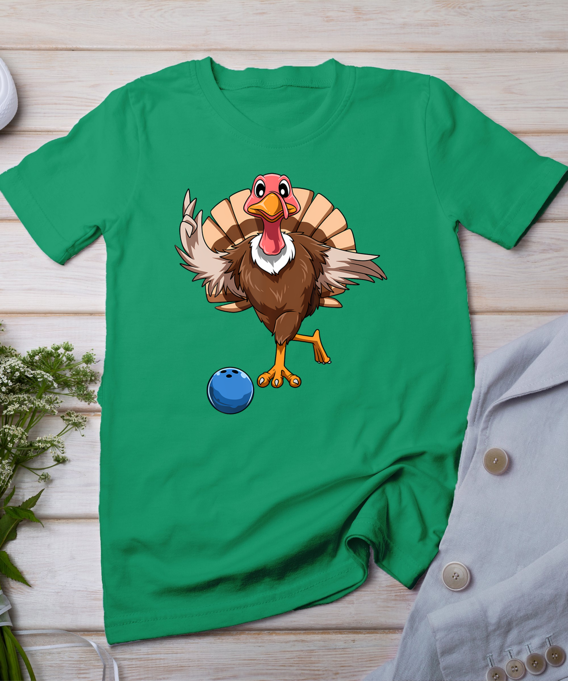 Turkey Bowling Thanksgiving Turkey Playing Bowling Turkey T-Shirt