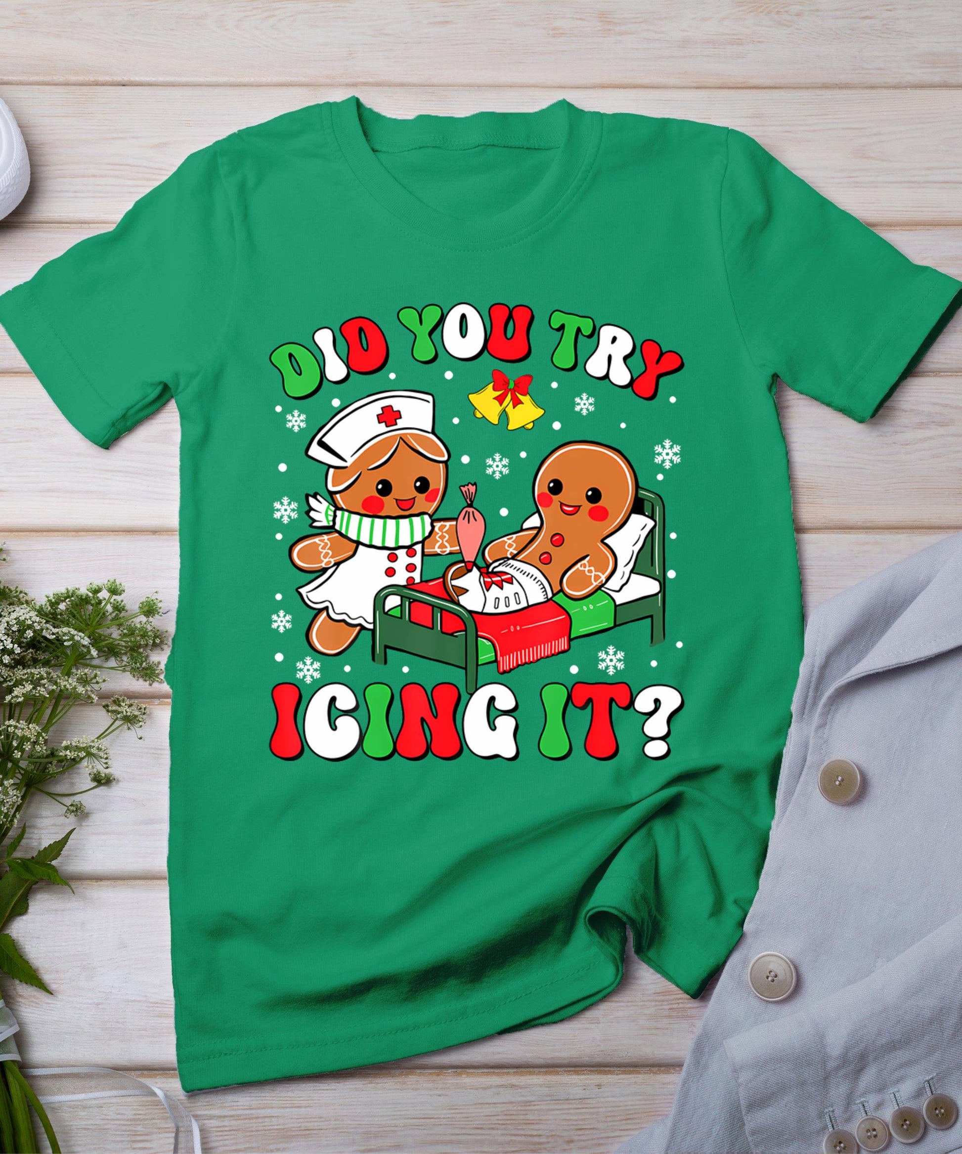 Did You Try Icing It Retro Christmas Gingerbread Nurse Squad T-Shirt