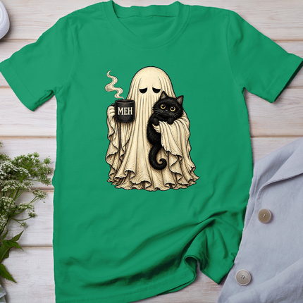 Ghost Black Cat Coffee Lover Funny Spooky Halloween T-Shirt