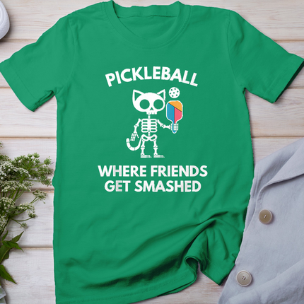 Pickleball Where Friends Get Smashed Skeleton Funny Halloween T-Shirt
