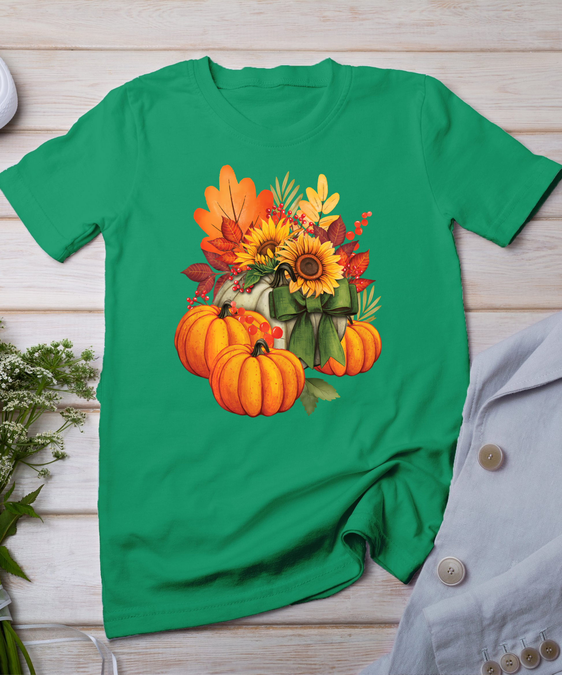 Thanksgiving Pumpkin Sunflower Fall Autumn Holiday T-Shirt