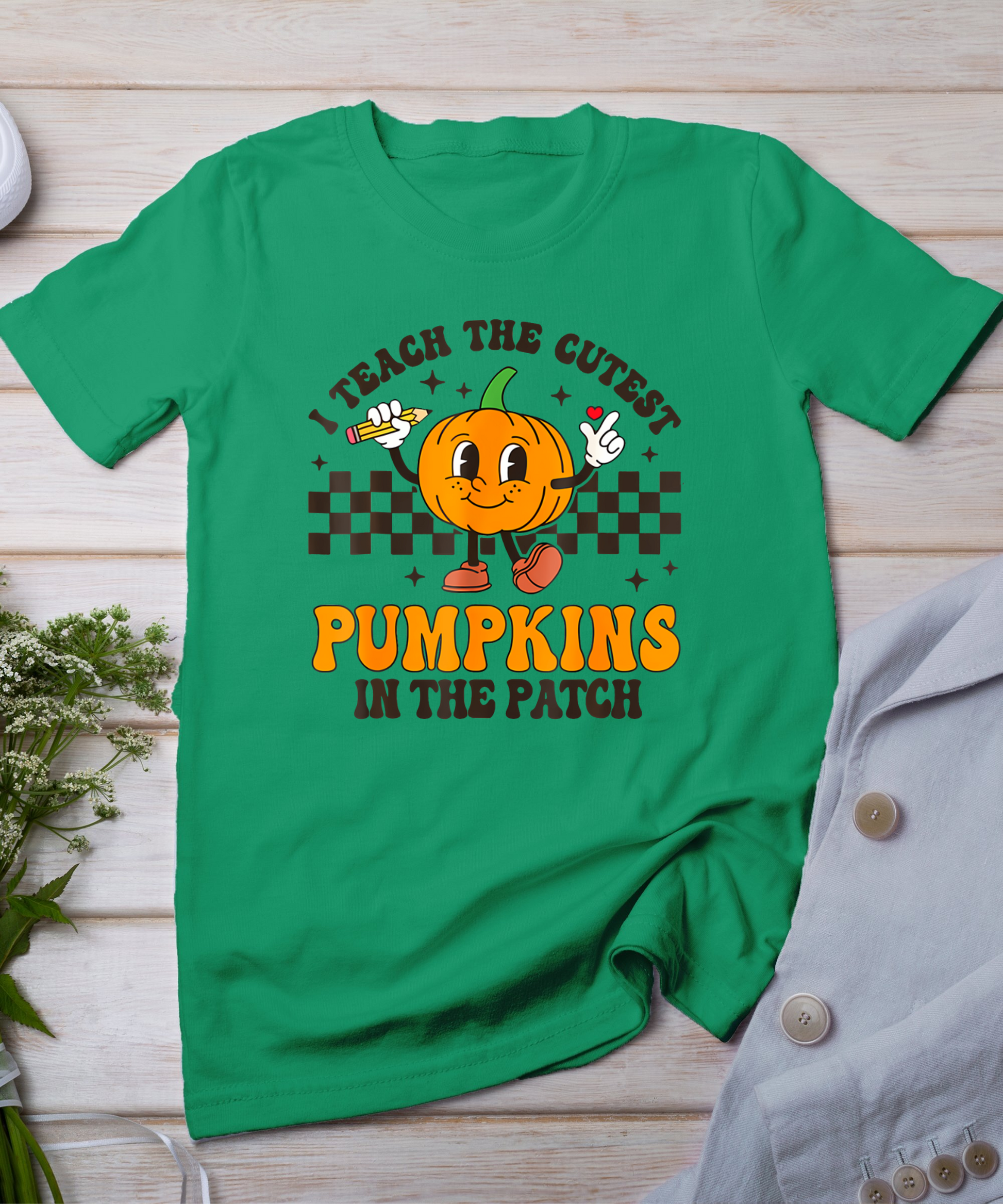 I Teach The Cutest Pumpkins In The Patch Groovy Teacher Fall T-Shirt