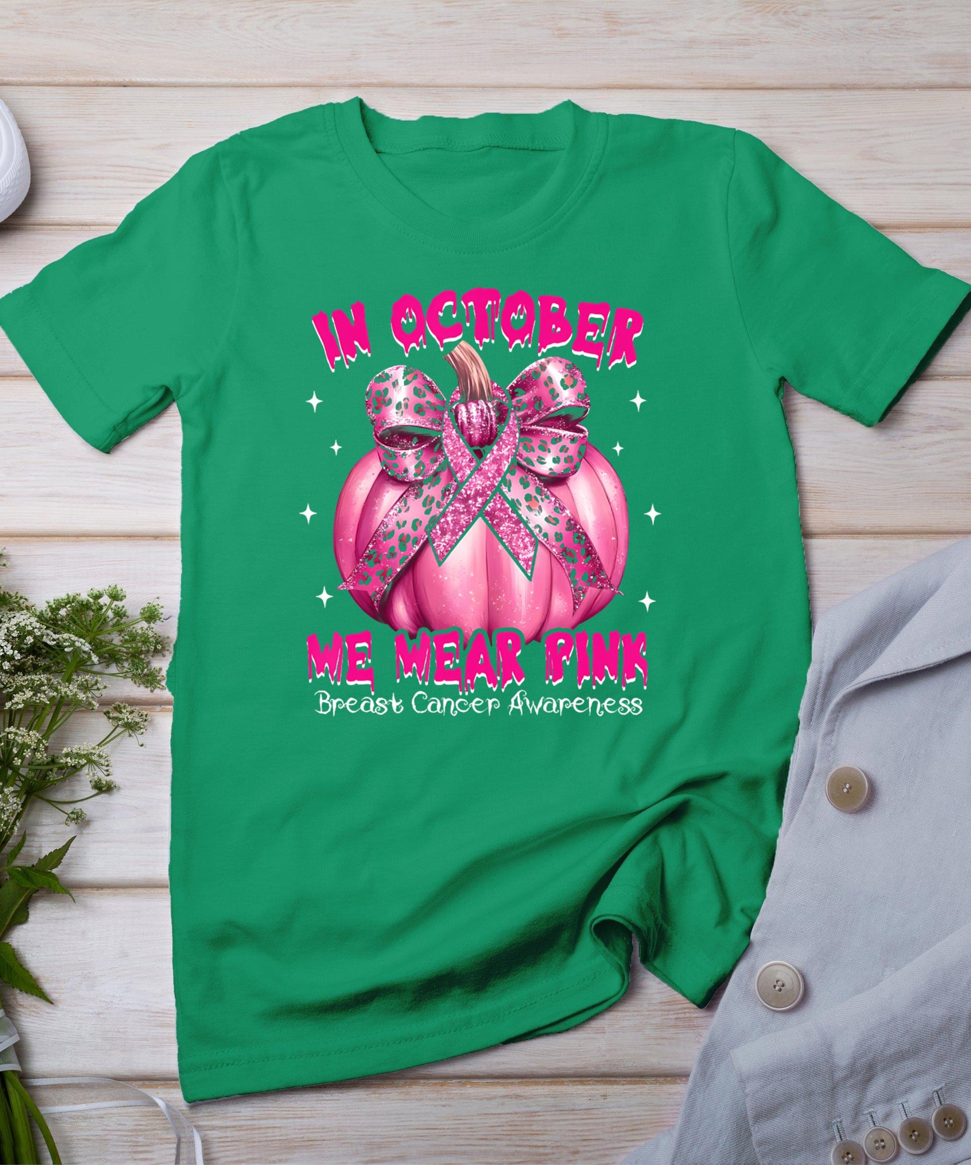 In October We Wear Pink Pumpkin Breast Cancer Awareness Gift T-Shirt