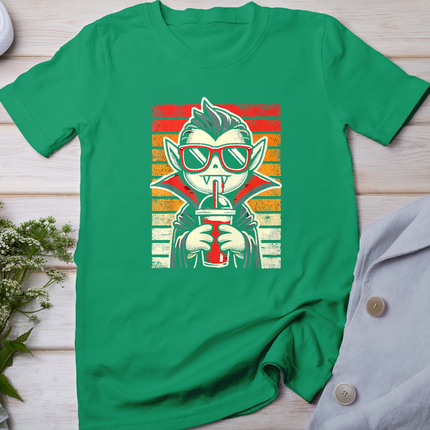 Retro Hipster Vampire with Smoothie Halloween Funny Vampire T-Shirt