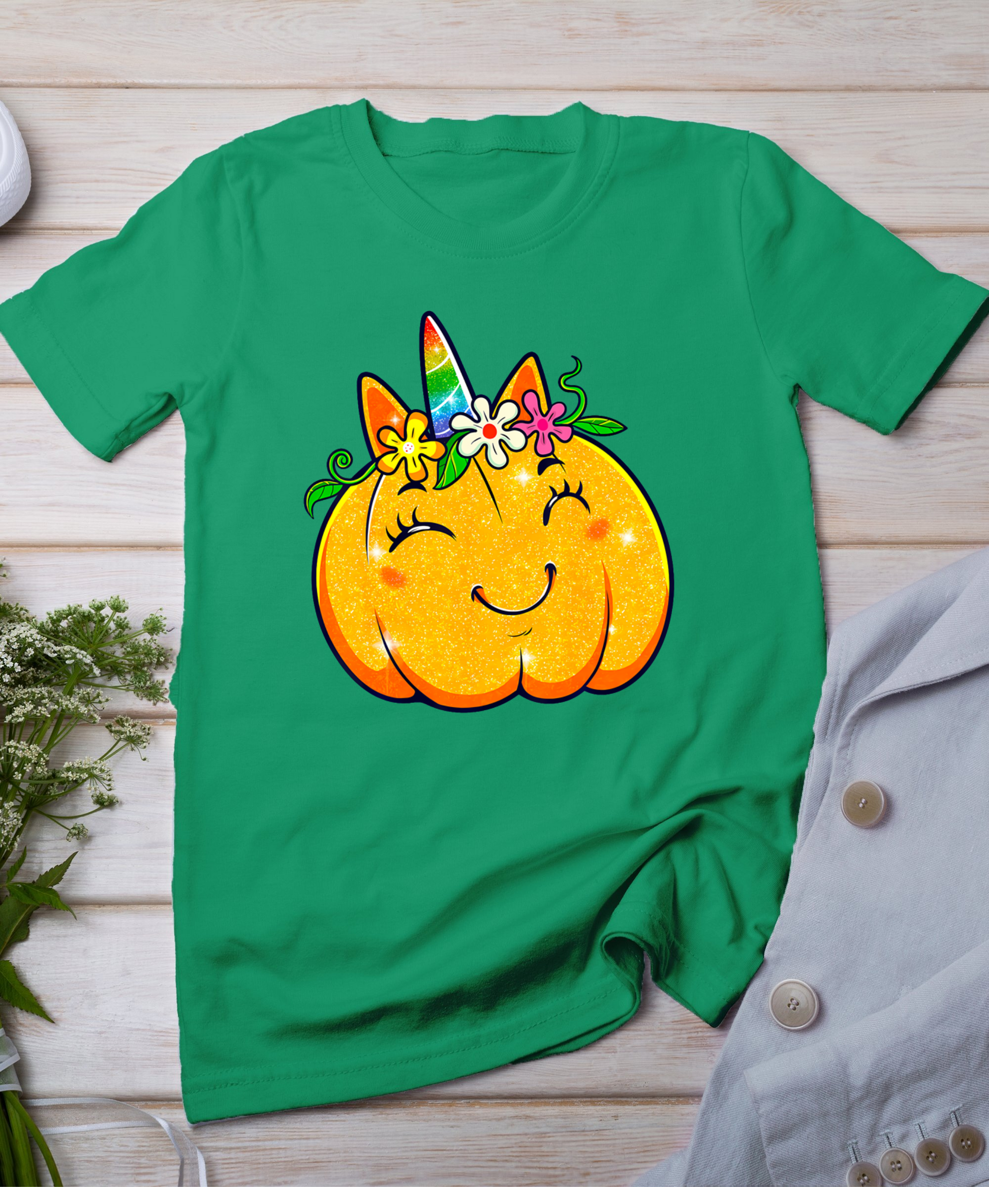 Unicorn Pumpkin Halloween Girl Cute Thanksgiving Girls T-Shirt