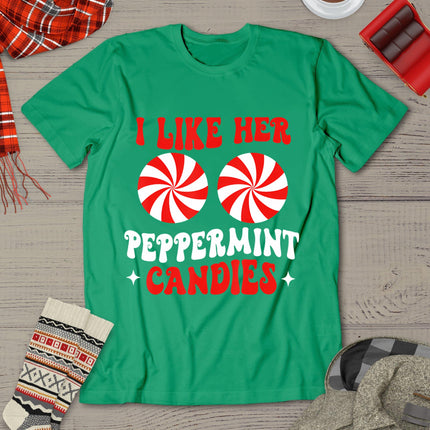 I Like Her Peppermint Candies Couples Matching Christmas T-Shirt