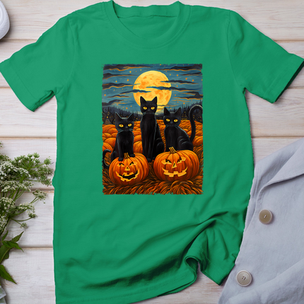 Black Cat Halloween Cat Lovers Starry Night Cat Van Gogh Cat T-Shirt