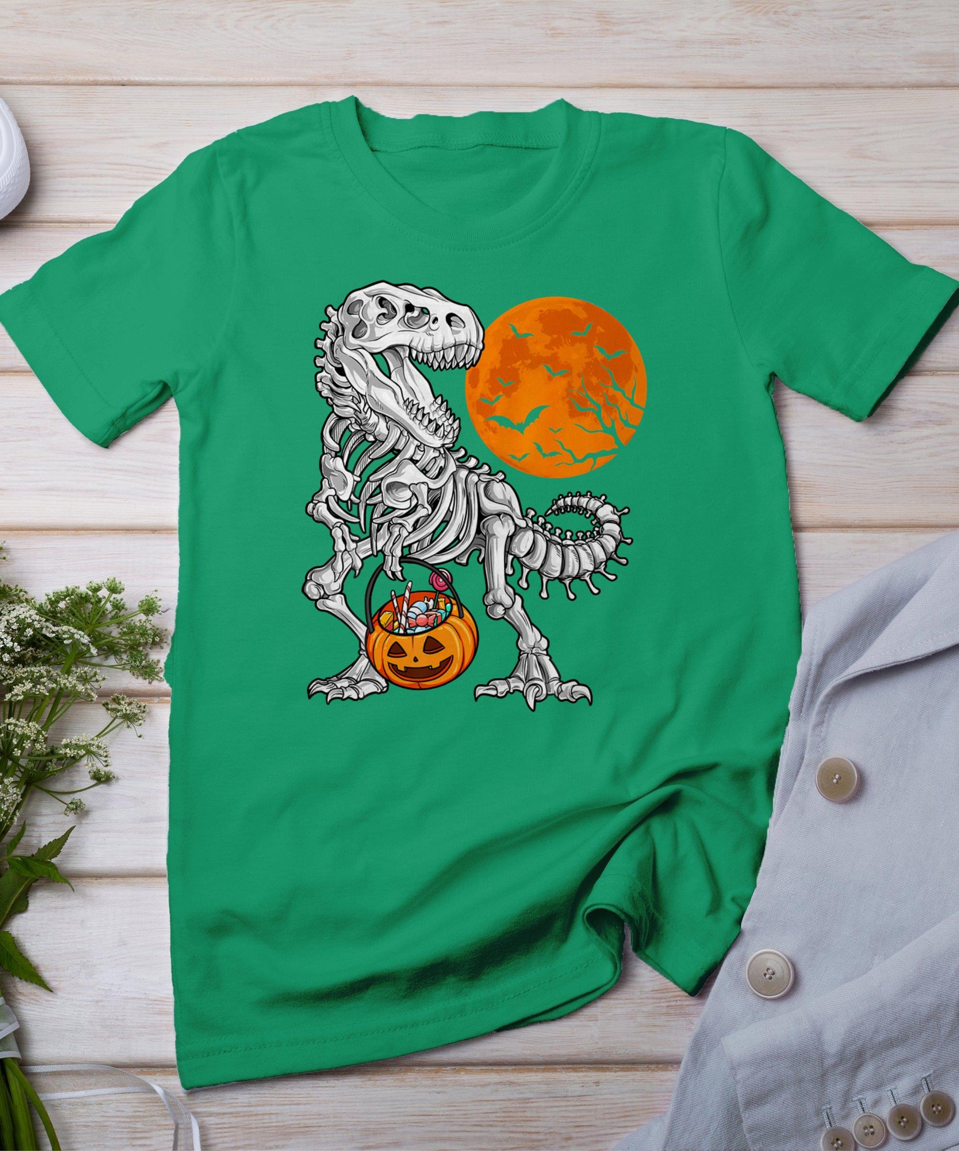 Halloween Dinosaur Skeleton T Rex Scary Pumpkin Moon T-Shirt