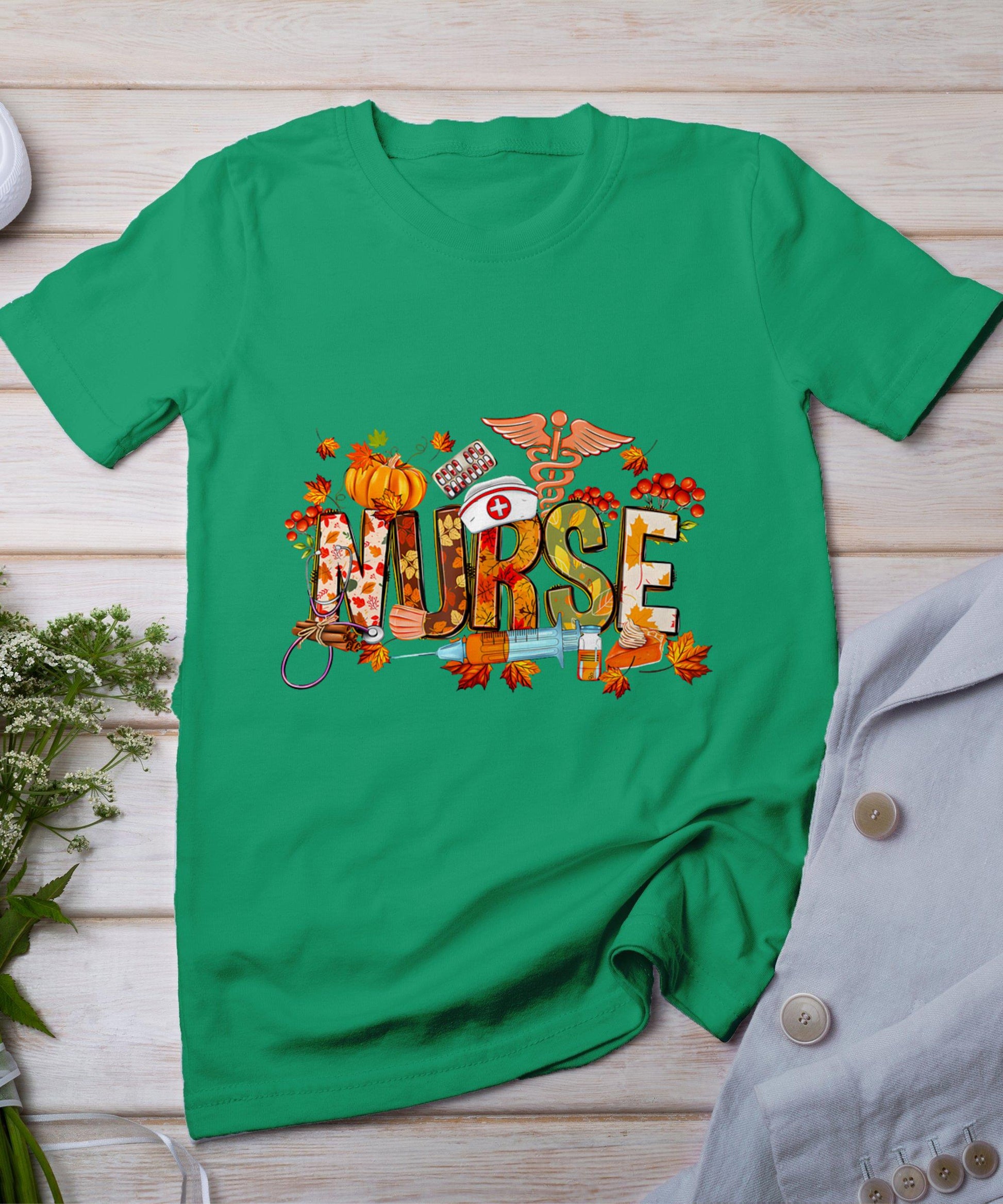 Autumn Pumpkin Fall Nurse Life Thanksgiving Nurse T-Shirt