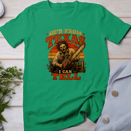 Retro Hes from Texas I Can Tell Chainsaw Horror Halloween T-Shirt