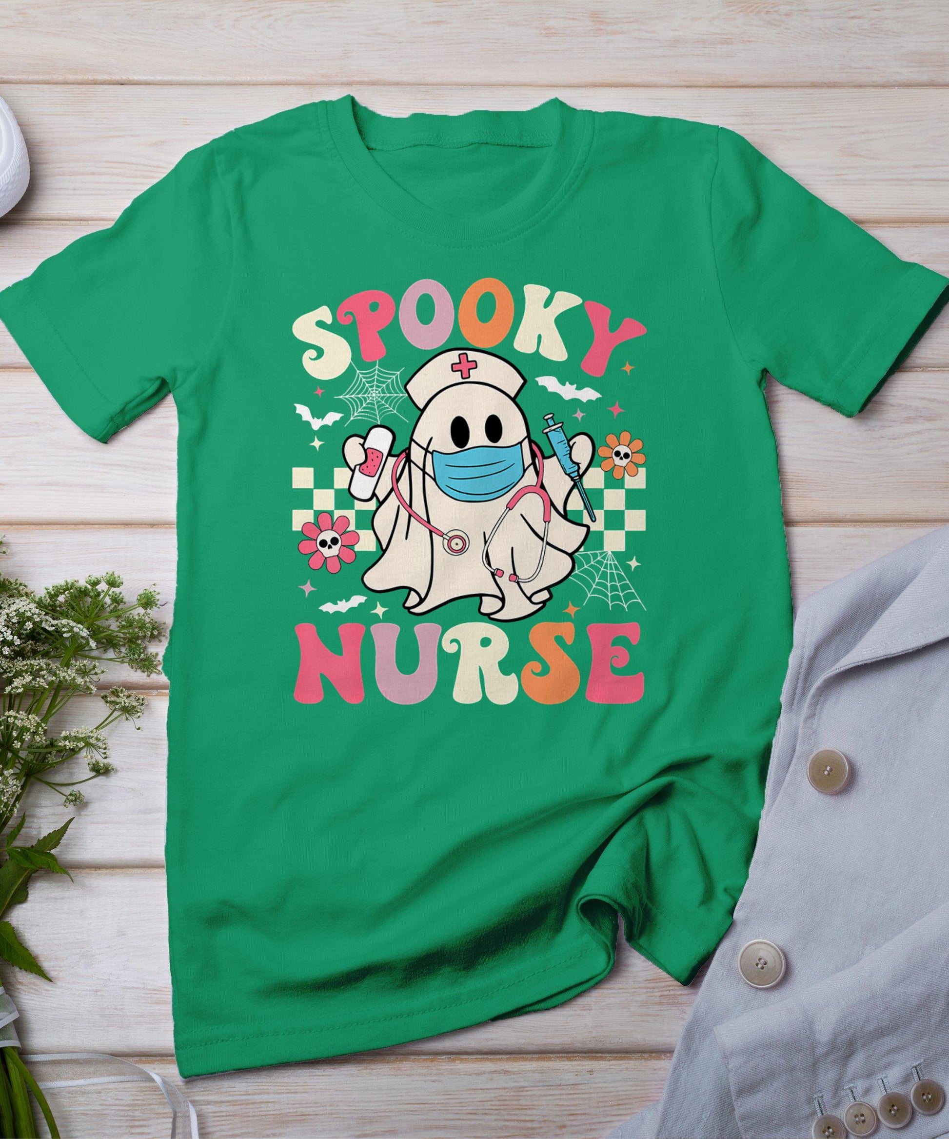 Spooky Nurse Ghost Halloween Cute Groovy Nursing Halloween T-Shirt