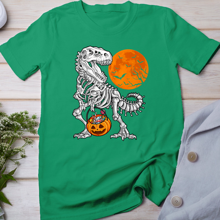 Halloween Boys Dinosaur Skeleton T Rex Scary Pumpkin Moon T-Shirt
