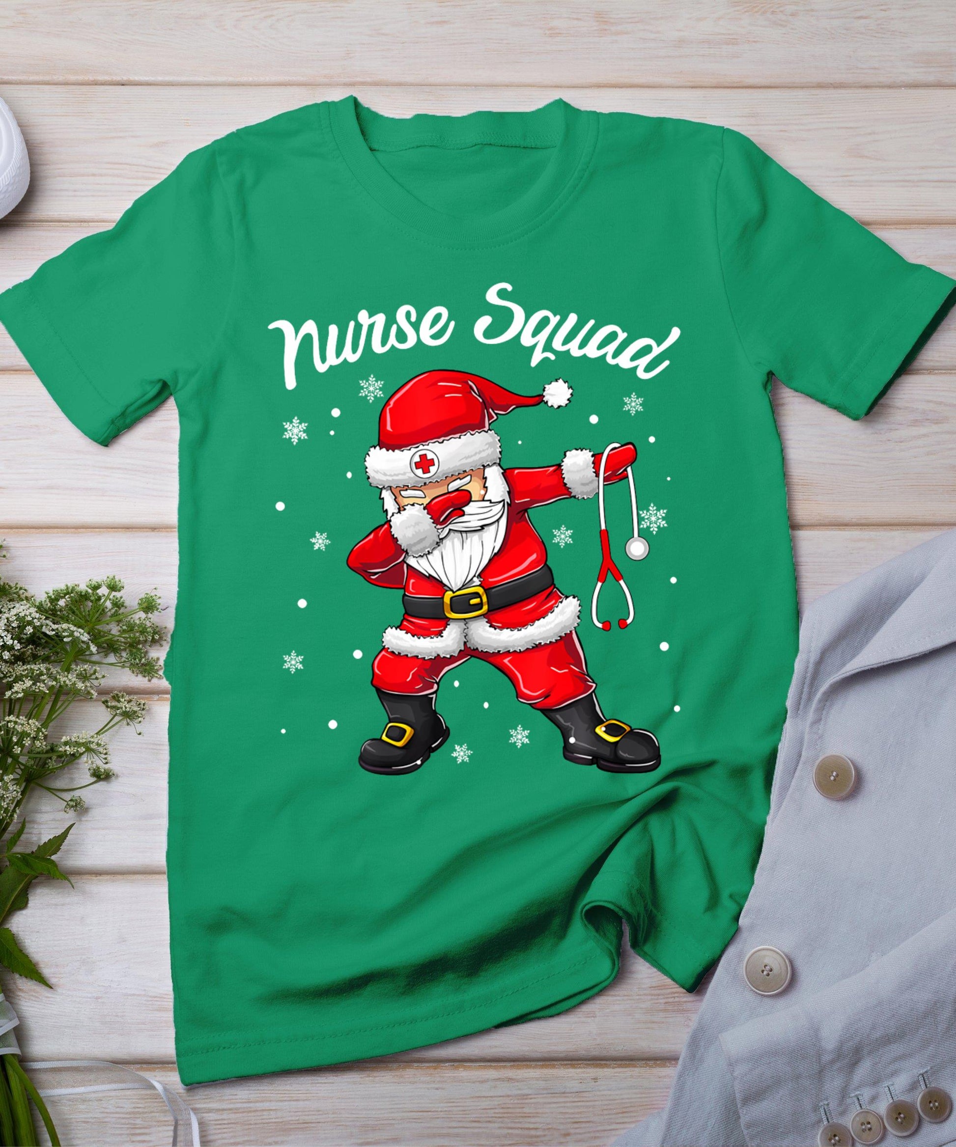 Christmas Scrub Tops Women Dabbing Santa Scrubs Nurse Squad T-Shirt